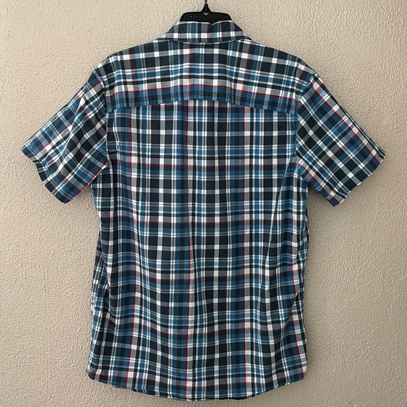 Men’s Wrangler Plaid Short Sleeve Button Shirt, Medium, Blue/Gray/Red - Picture 5 of 6